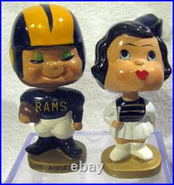 1960's Los Angeles Rams Kissing Pair Bobble Head Dolls in NM Condition