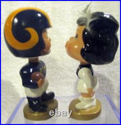 1960's Los Angeles Rams Kissing Pair Bobble Head Dolls in NM Condition