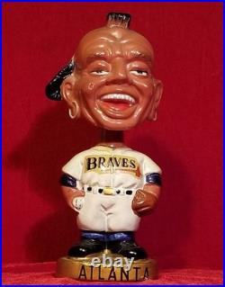 1960s Atlanta Braves Team Indian Mascot Bobblehead Gold Base Pitcher Nodder vtg