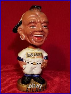 1960s Atlanta Braves Team Indian Mascot Bobblehead Gold Base Pitcher Nodder vtg