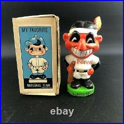 1960s CLEVELAND INDIANS Green Base CHIEF WAHOO Mascot Bobble Head WITH BOX