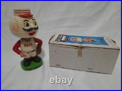 1960s Cincinnati Mr. Red Reds Baseball Bobbing Head Bobblehead Green Base w Box