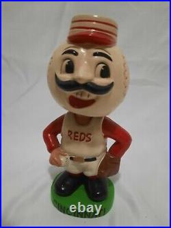 1960s Cincinnati Mr. Red Reds Baseball Bobbing Head Bobblehead Green Base w Box