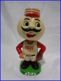 1960s Cincinnati Mr. Red Reds Baseball Bobbing Head Bobblehead Green Base w Box
