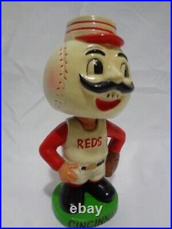 1960s Cincinnati Mr. Red Reds Baseball Bobbing Head Bobblehead Green Base w Box