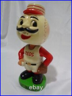 1960s Cincinnati Mr. Red Reds Baseball Bobbing Head Bobblehead Green Base w Box