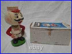 1960s Cincinnati Mr. Red Reds Baseball Bobbing Head Bobblehead Green Base w Box