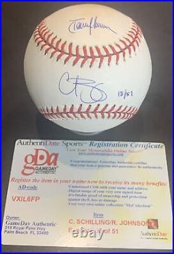 2001 World Series Usa Flag BASEBALL RANDY JOHNSON CURT SCHILLING Signed Mvp Coa