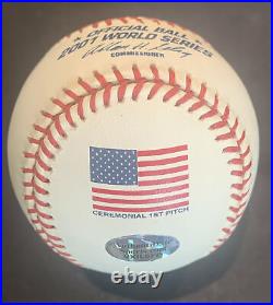 2001 World Series Usa Flag BASEBALL RANDY JOHNSON CURT SCHILLING Signed Mvp Coa