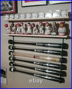 5 Bat Baseball Bat Display Rack with 2 Wood Display Shelf / bobblehead shelf