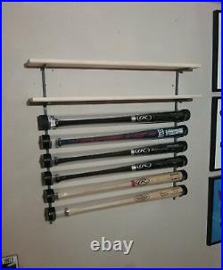 5 Bat Baseball Bat Display Rack with 2 Wood Display Shelf / bobblehead shelf