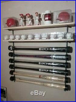 6Bat Baseball Bat Display Rack with 2 Wood Display Shelf / bobblehead shelf