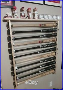 9 Bat Wood Baseball Bat Display Rack with Top Shelf, Bobbleheads