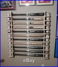 9 Bat Wood Baseball Bat Display Rack with Top Shelf, Bobbleheads