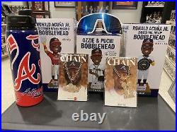 Atlanta Braves Bobblehead Lot 2024 SGA Ronald Acuna Ozzie Albies 2 Necklaces