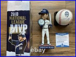 Christian Yelich Bobblehead & Autographed Signed Rawlings NL MVP Baseball with COA