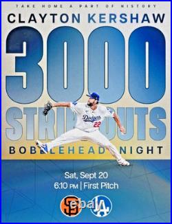 Clayton Kershaw 3000 Strikeouts 2025 LA Dodgers Bobblehead SGA