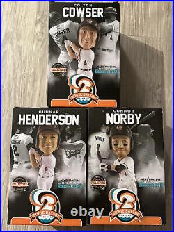 Cowser Norby Henderson Bobbleheads Orioles Bowie Baysox SGA COMPLETE Set NIB