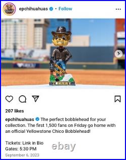 El Paso Chihuahuas Chico Yellowstone Bobblehead New In Box Limited Edition New 1