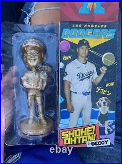 Golden Shohei Ohtani & Decoy Dog Bobblehead Dodgers SGA