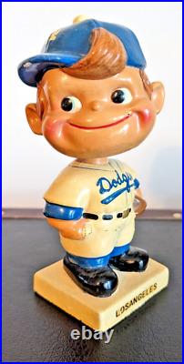 Los Angeles Dodgers Boy Bobblehead Nodder White Square Base Vintage 1960's