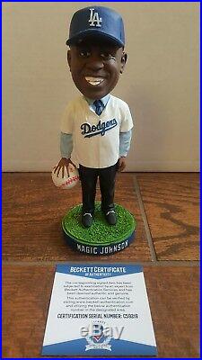 Magic Johnson Signed Los Angeles Dodgers Baseball Bobblehead Lakers Beckett