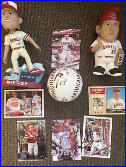 Mike Trout Signed Baseball, City Connect Bobblehead, Gnome Bobblehead and cards