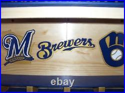 Milwaukee Brewers Bobble Head Display Case with Logos M, Name & Glove Pinewood