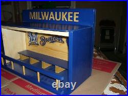 Milwaukee Brewers Bobble Head Display Case with Logos M, Name & Glove Pinewood