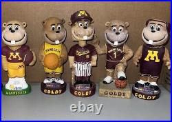 Minnesota Golden Gopher Goldy Bobblehead Lot (5) Wrestling Basketball Football