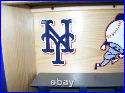 New York Mets bobble heads display case with Mr. Mets logo