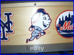 New York Mets bobble heads display case with Mr. Mets logo