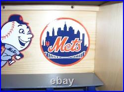 New York Mets bobble heads display case with Mr. Mets logo