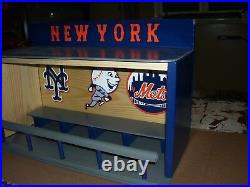 New York Mets bobble heads display case with Mr. Mets logo