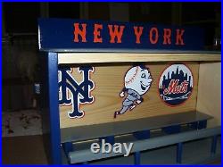 New York Mets bobble heads display case with Mr. Mets logo