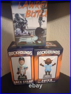 Set Of 3 Midland Rockhounds Bobbleheads Zack Geloff, Lawrence Butler & Juice