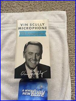 Vin Scully 2014 65th Anniversary Talking Microphone & 2013 New Blue Bobbleheads