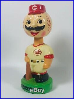 Vintage 1970-80's Ceramic Cincinnati Reds Bobblehead Nodder Green Base Baseball