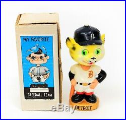 Vintage MLB Baseball Detroit Tigers Mascot Nodder Bobble Head GOLD Base with Box